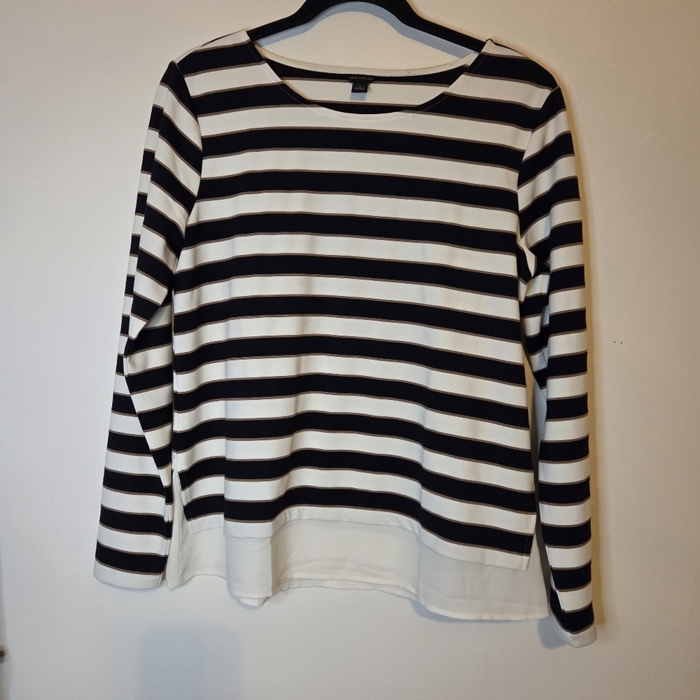 Ann Taylor Medium Striped Long Sleeve Popover Top - Picture 1 of 8